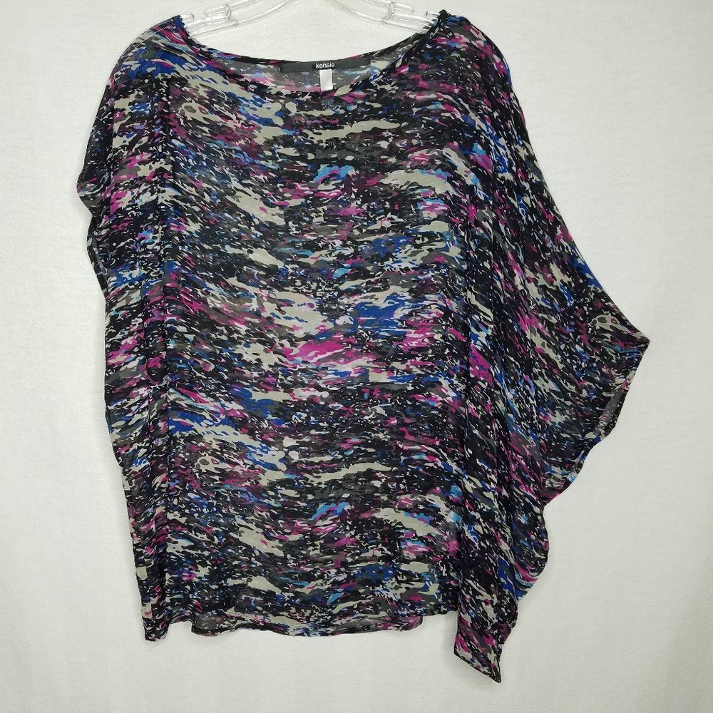 Kensie Asymmetrical‎ Blouse Multicolor Sheer